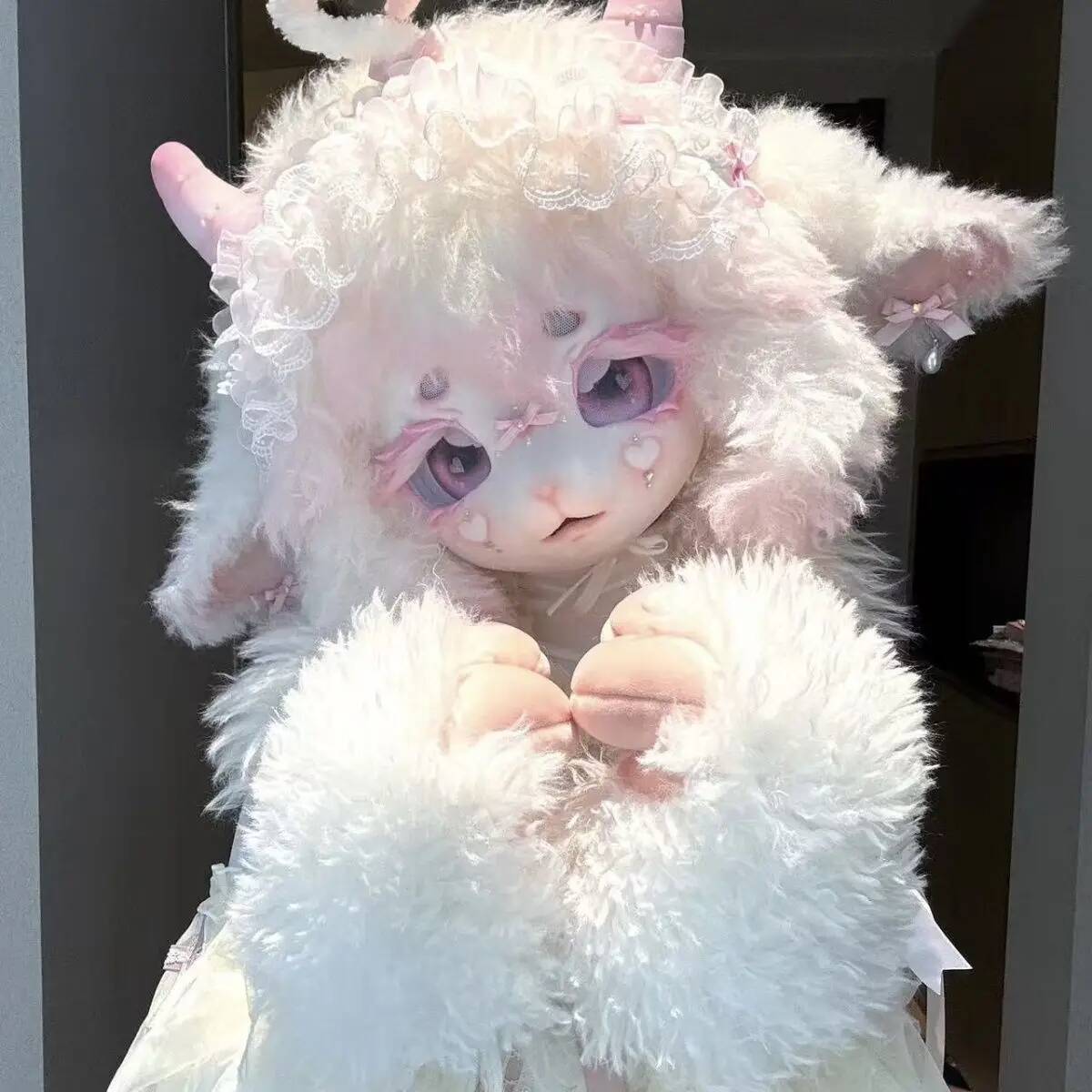 Anime Cosplay Pink - Handmade Kig Fursuit Head, Cute Sheep