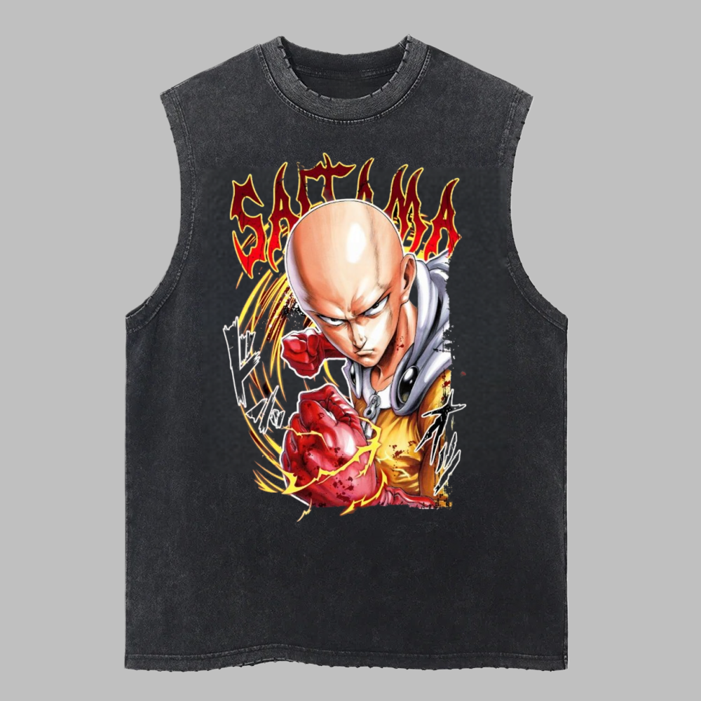 Anime Cosplay One Punch Man - man Retro Cotton Washed Vest GYM